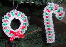 candy cane and wreath beaded ornaments